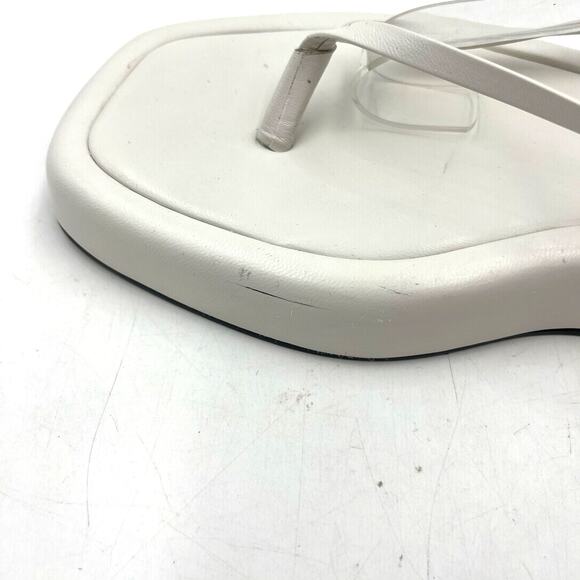 Black Suede Studio Callie Leather Platforms White Leather Thong Wrap Sandals - Picture 4 of 9